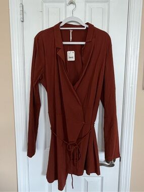 Free People Rust Collared Wrap Dress XL